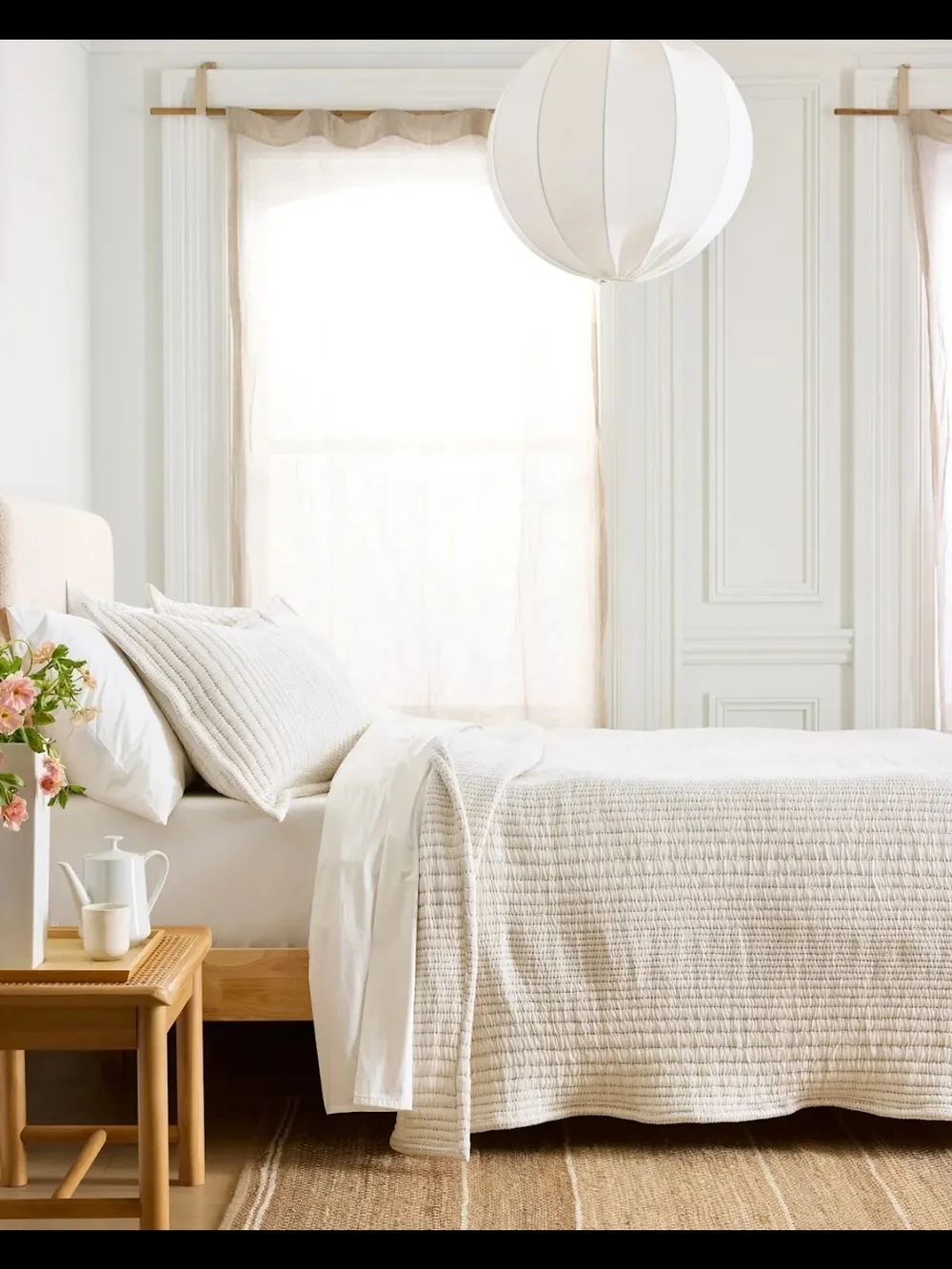 Quince Undyed Organic Cotton Coverlet Channel Stitch - Queen - New Without Tags